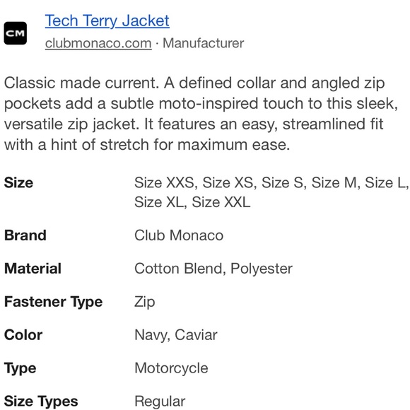 NWT Club Monaco Tech Terry Jacket - Picture 7 of 16